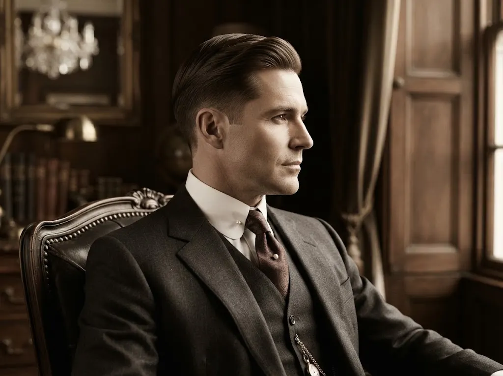 1920s man with a neatly tapered hairstyle