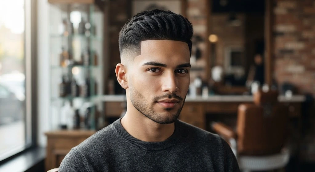 Temple fade with buzzed sides