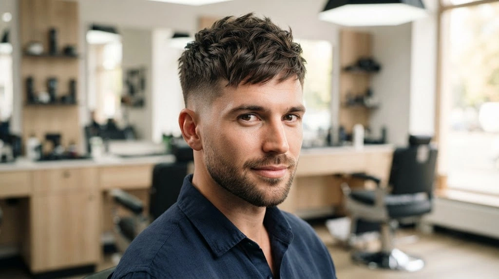 Textured crop haircut for men with oblong faces