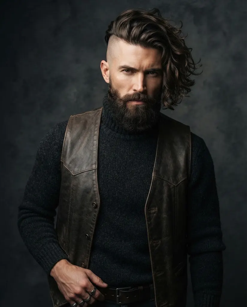 Viking undercut haircut with long textured top