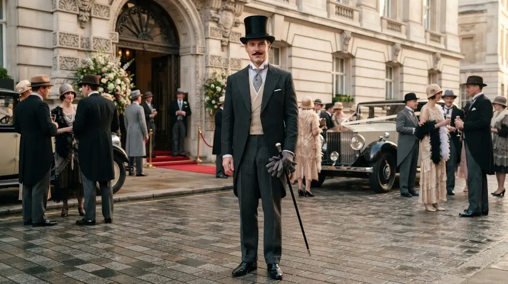 1920s gentleman wearing a traditional black top hat