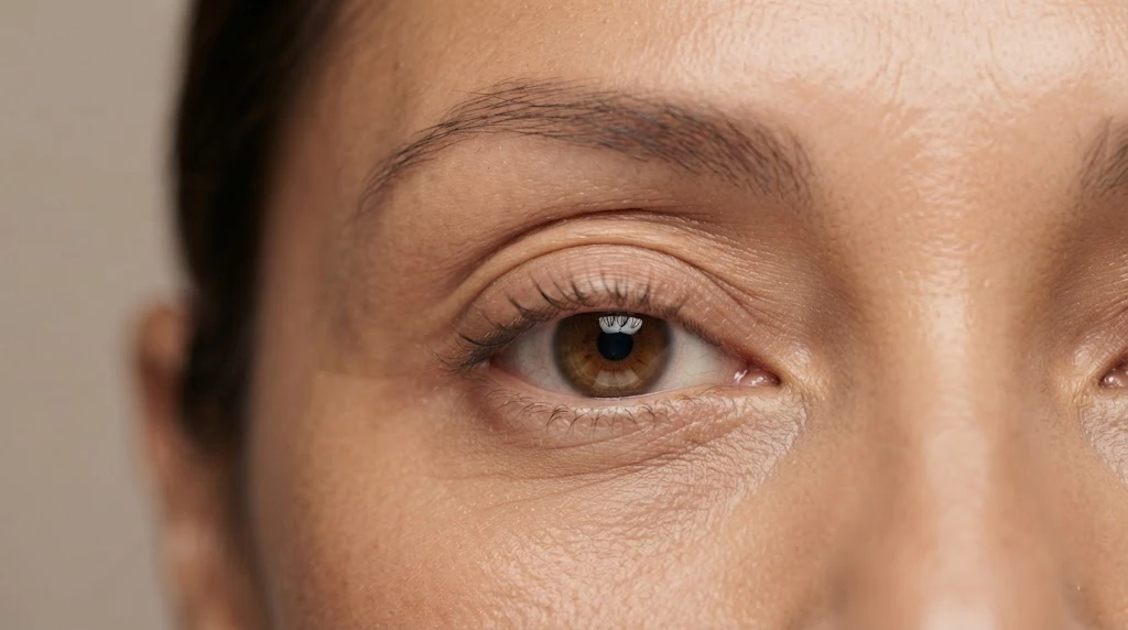 Close-up example of multiple eyelid crease lines
