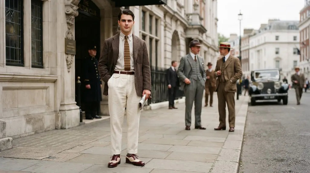 Two-tone leather shoes in a 1920s-inspired outfit