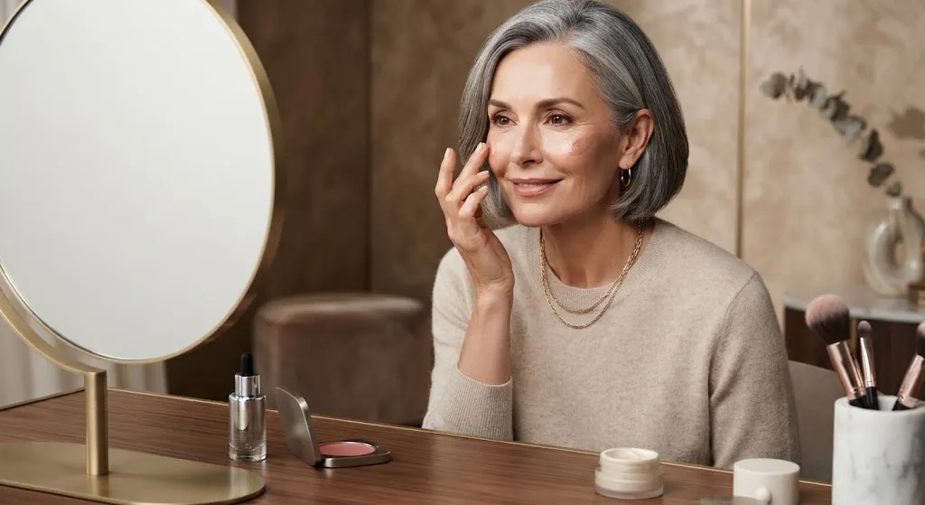 Cream makeup application for mature skin
