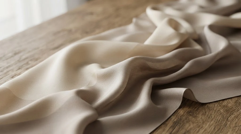 Close-up of soft viscose fabric showing its smooth texture and natural drape