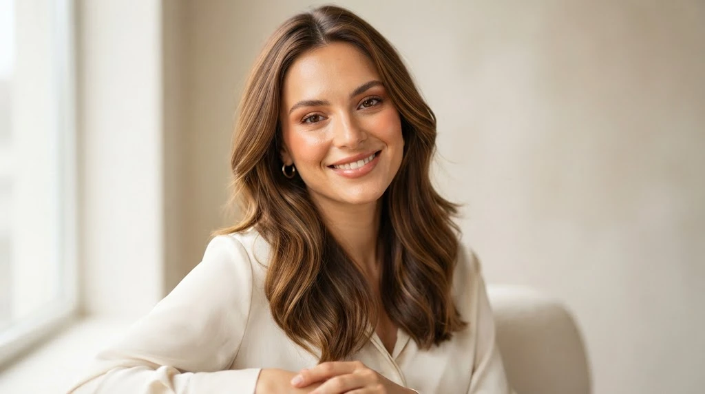 Woman with a warm golden skin undertone