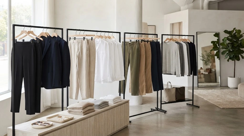 Curated everyday clothing basics representing a direct-to-consumer fashion brand