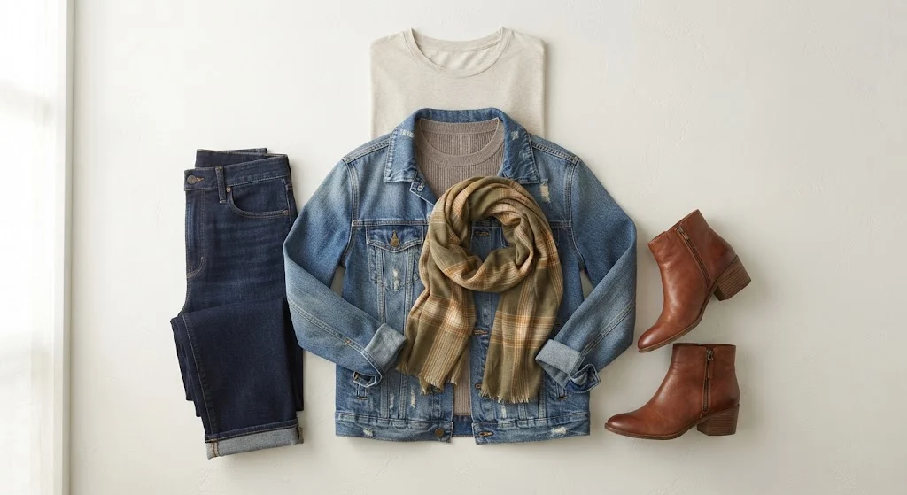 Three-layer outfit for dressing in 60-degree weather