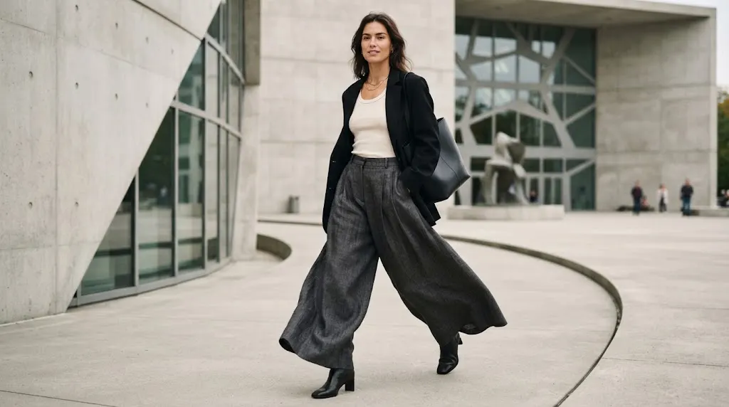 Wide-leg trousers styled with a fitted top