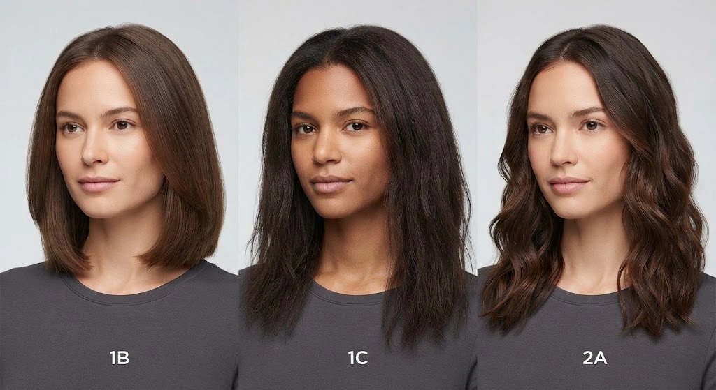 Comparison of 1B, 1C, and 2A hair patterns