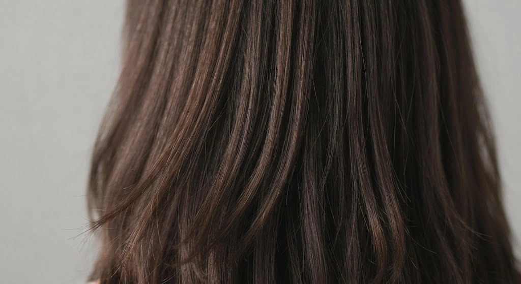 Close-up of coarse straight 1C hair texture with subtle bends