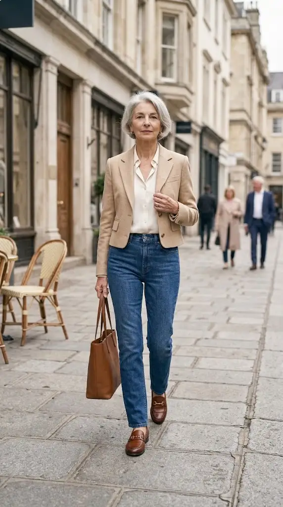 Balanced jeans outfit proportions for women over 50