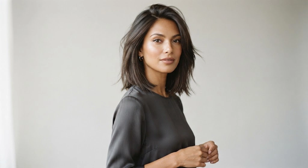 Layered hairstyle with natural volume for 1C hair
