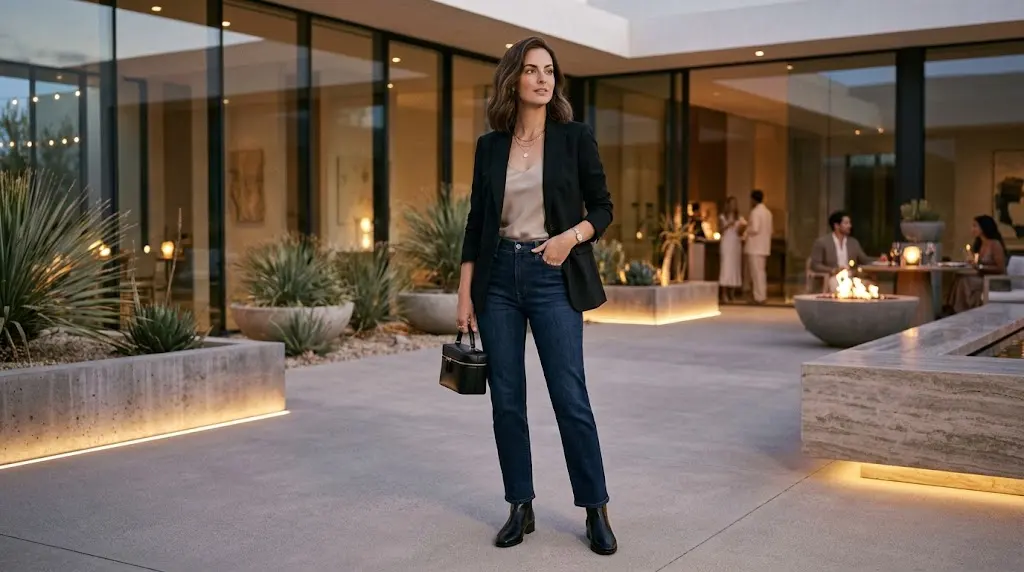 Blazer and jeans outfit for a casual date