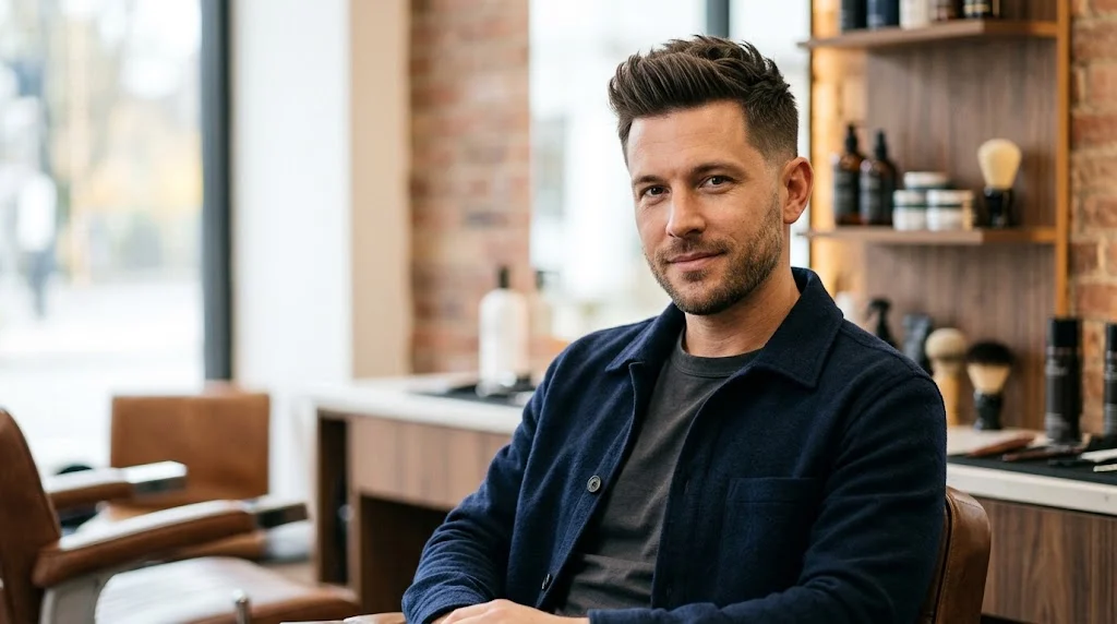 Brushed-up short haircut for an oval face