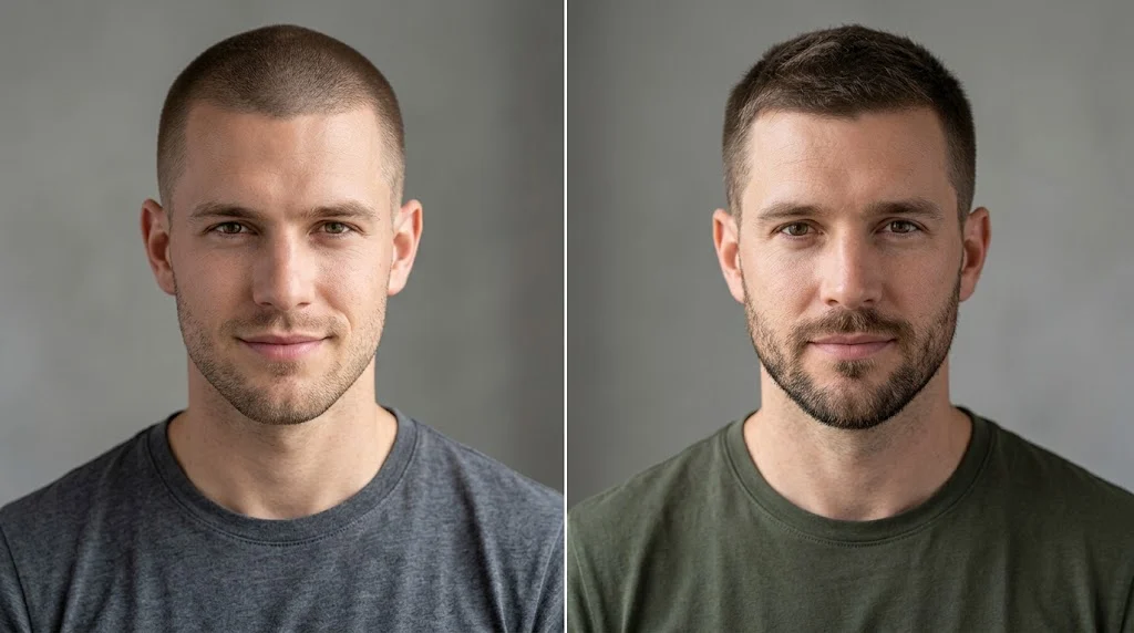 Buzz cut and burr cut for men with oval faces