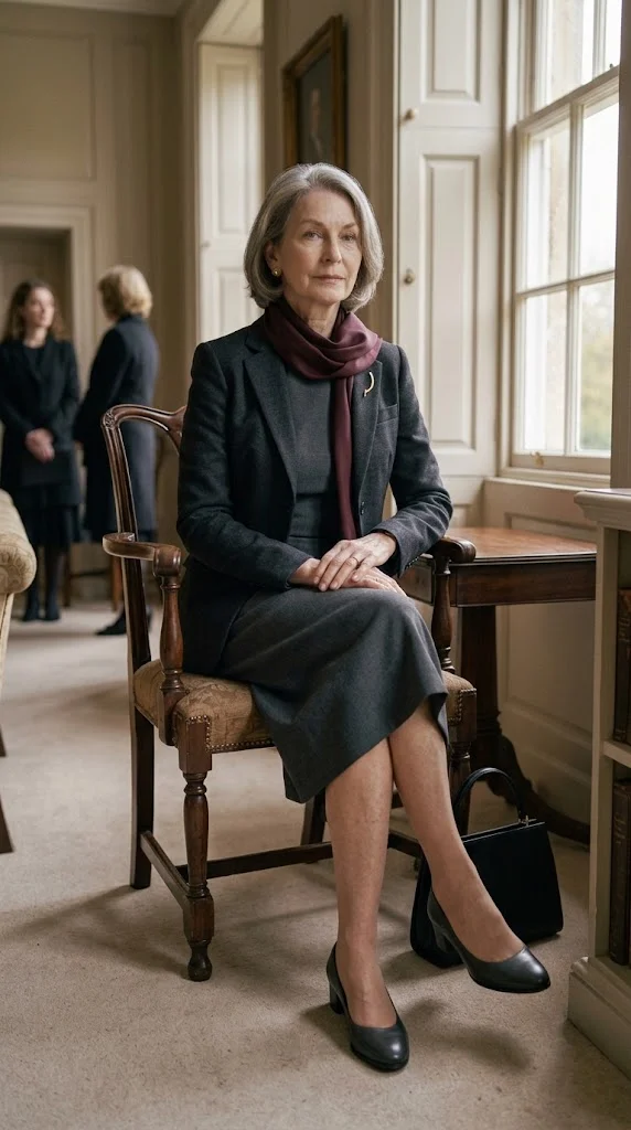 Mature woman wearing a comfortable tailored funeral outfit
