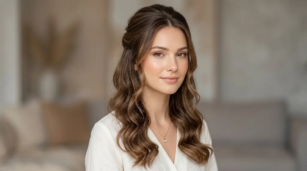 Classic half up half down hairstyle with loose waves
