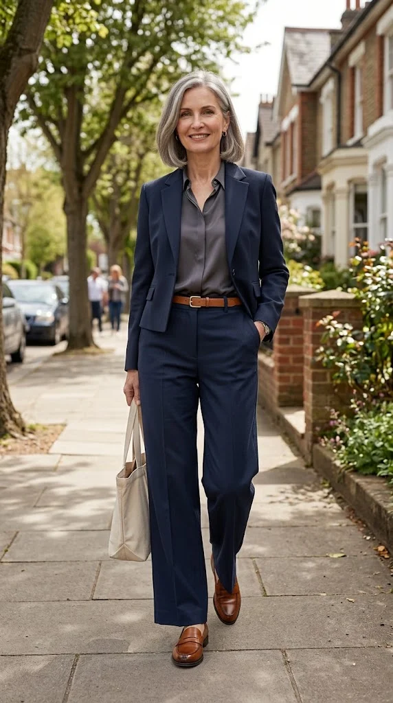 Correctly styled wide-leg pants with clean hem and balanced proportions