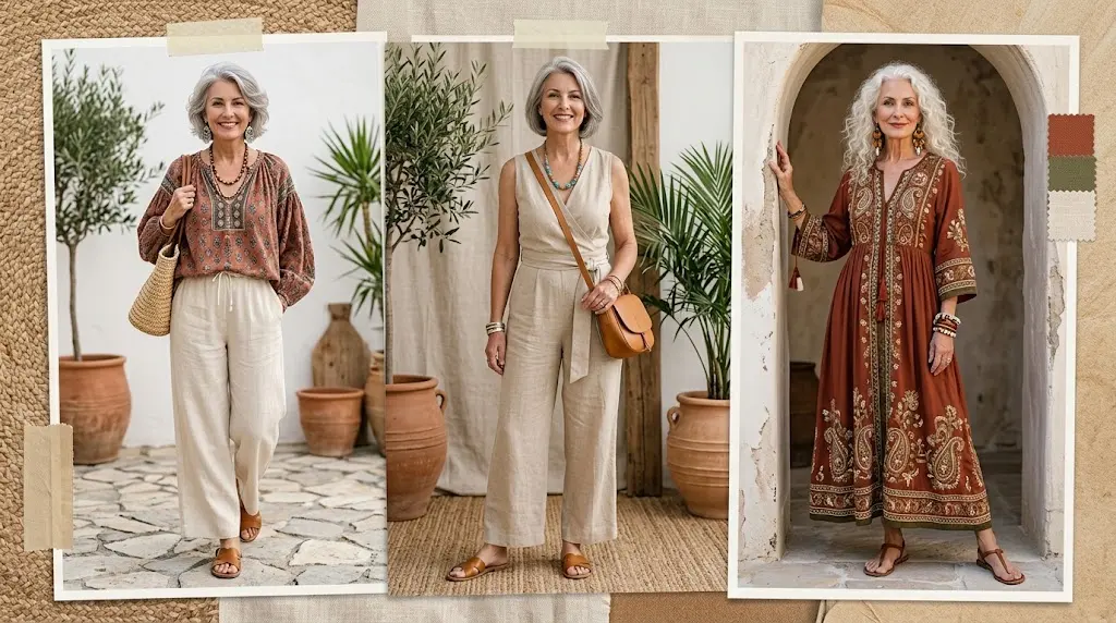 Complete bohemian outfit ideas for older women