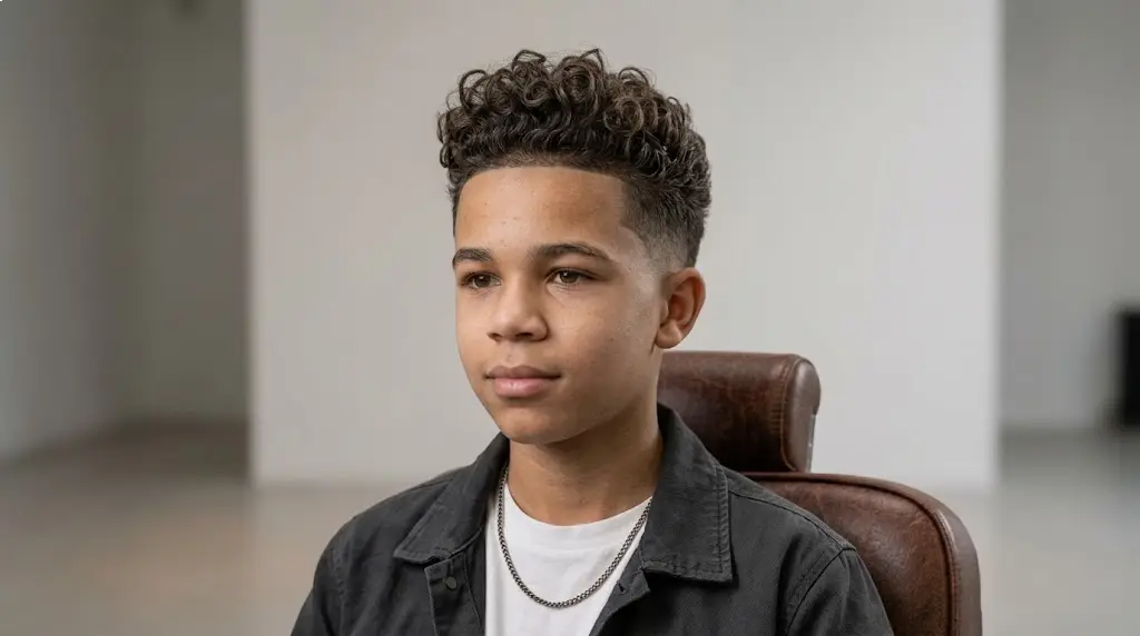 Mixed teen curly quiff with tapered sides
