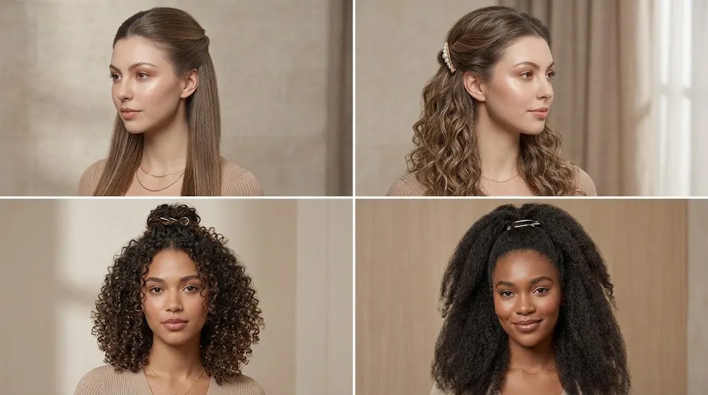 Half up hairstyles for straight wavy curly and textured hair