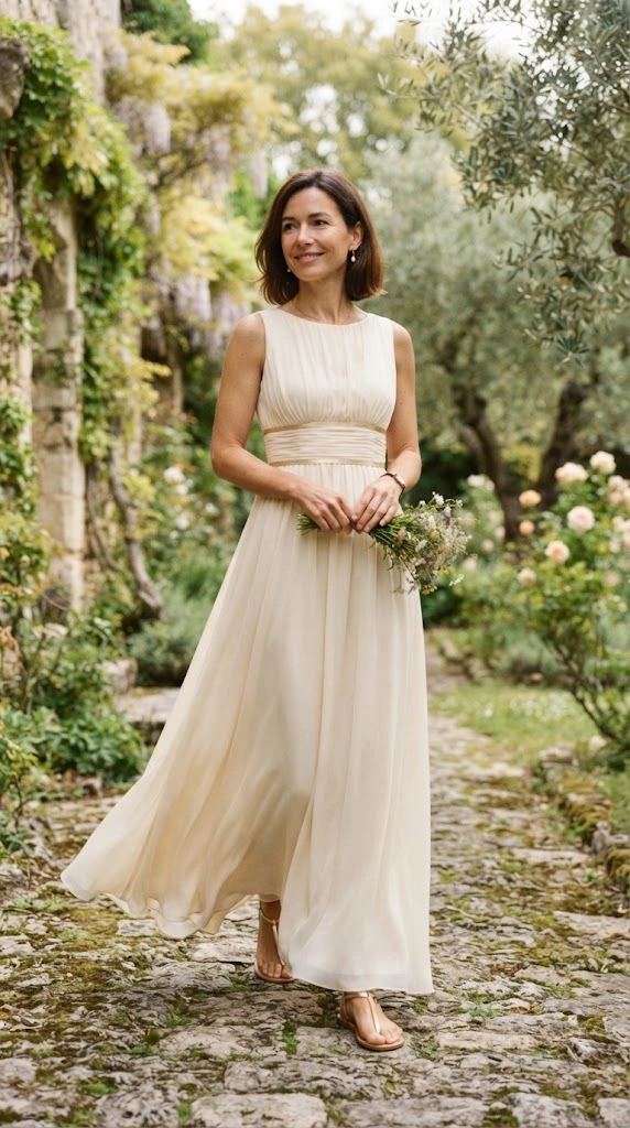 Empire A-line dress with a high waist below the bust