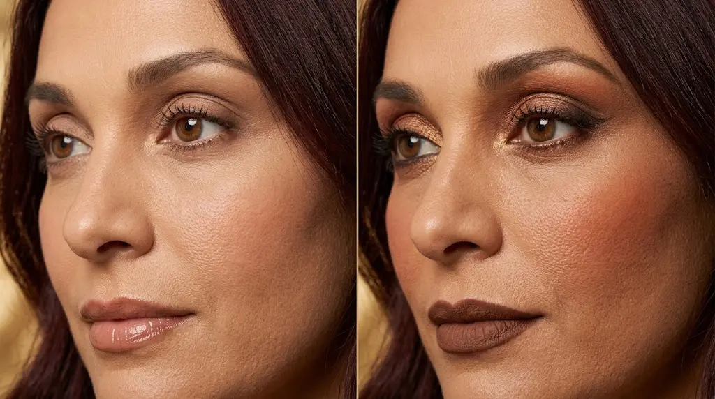 Everyday and glam Deep Autumn makeup looks compared