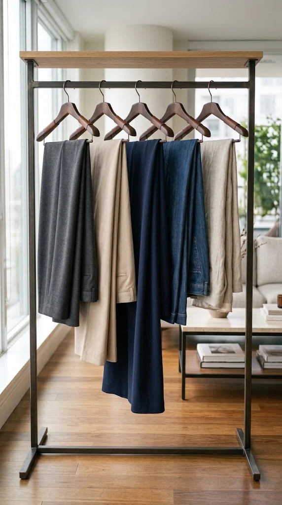 Different wide-leg pants fabrics including ponte crepe denim and linen
