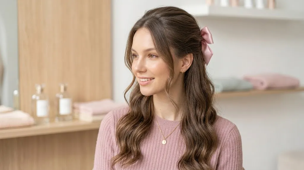 Cute half up hairstyle with satin bow