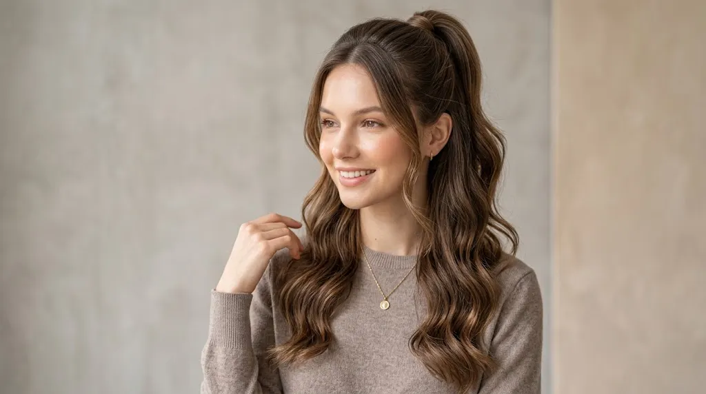 Long half up ponytail with soft waves