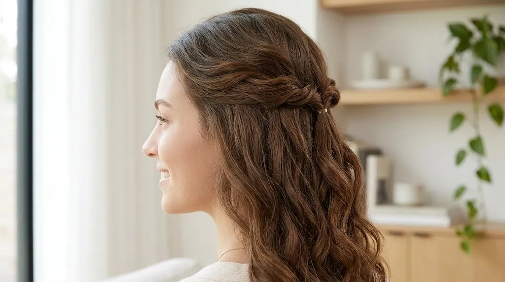 Twisted half up hairstyle with loose waves