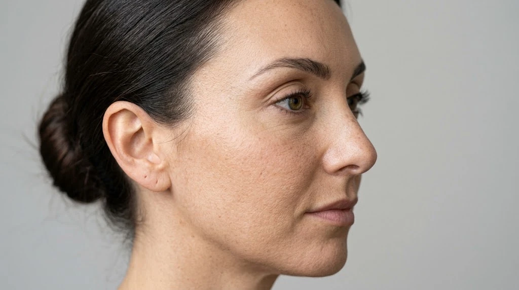 Side profile showing deep set eye structure