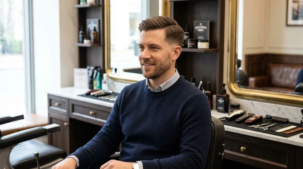 Ivy League haircut for a man with an oval face