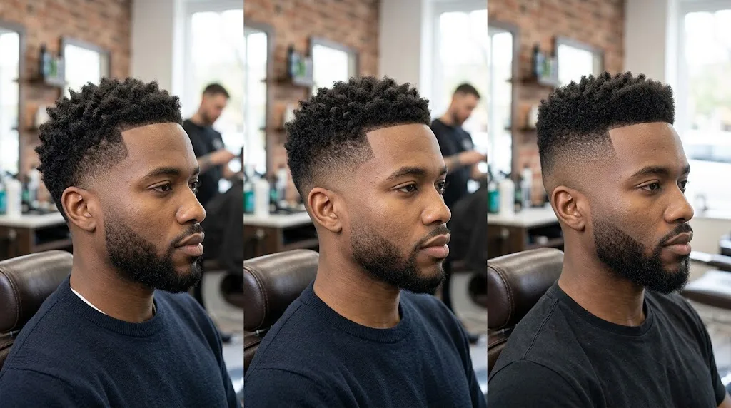 Comparison of low mid and high fades on textured hair
