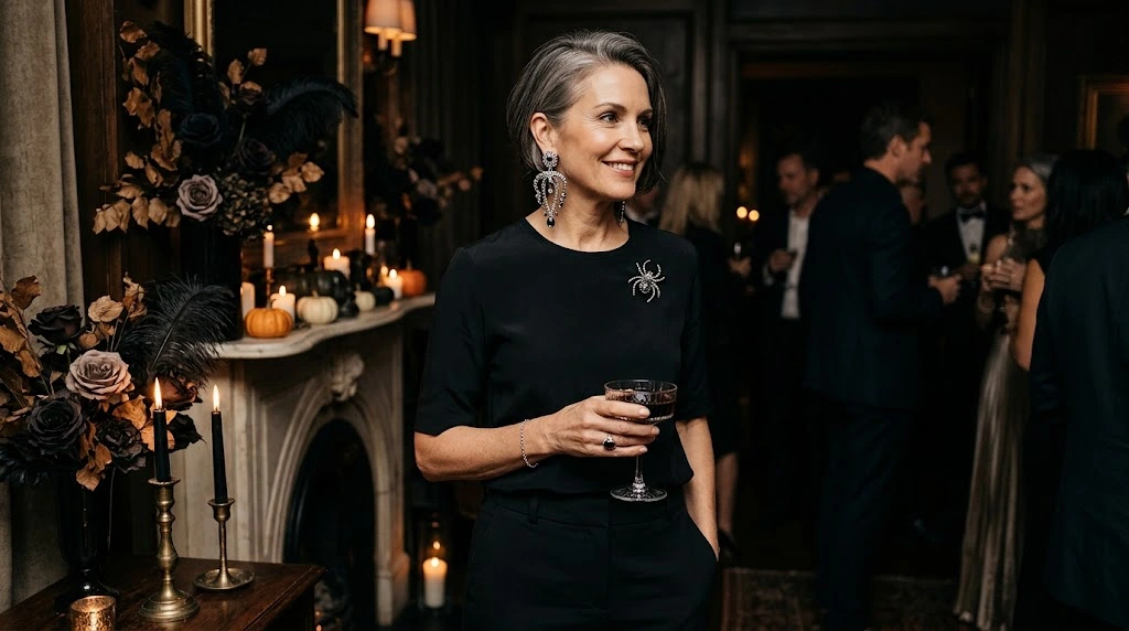 Elegant Halloween outfit with a statement accessory