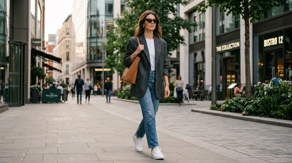 Oversized blazer outfit with straight-leg jeans