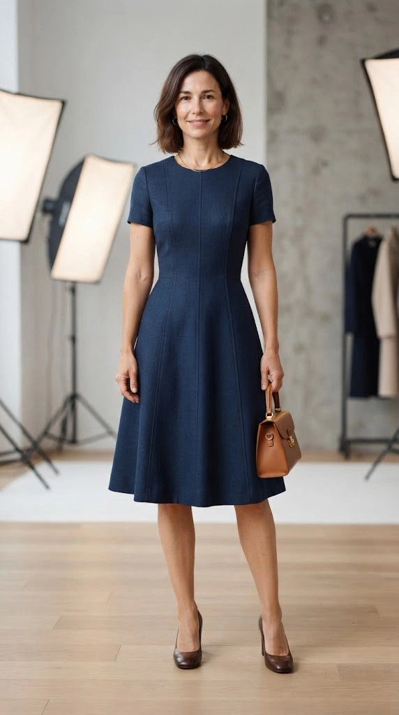 Princess seam A-line dress with vertical shaping seams