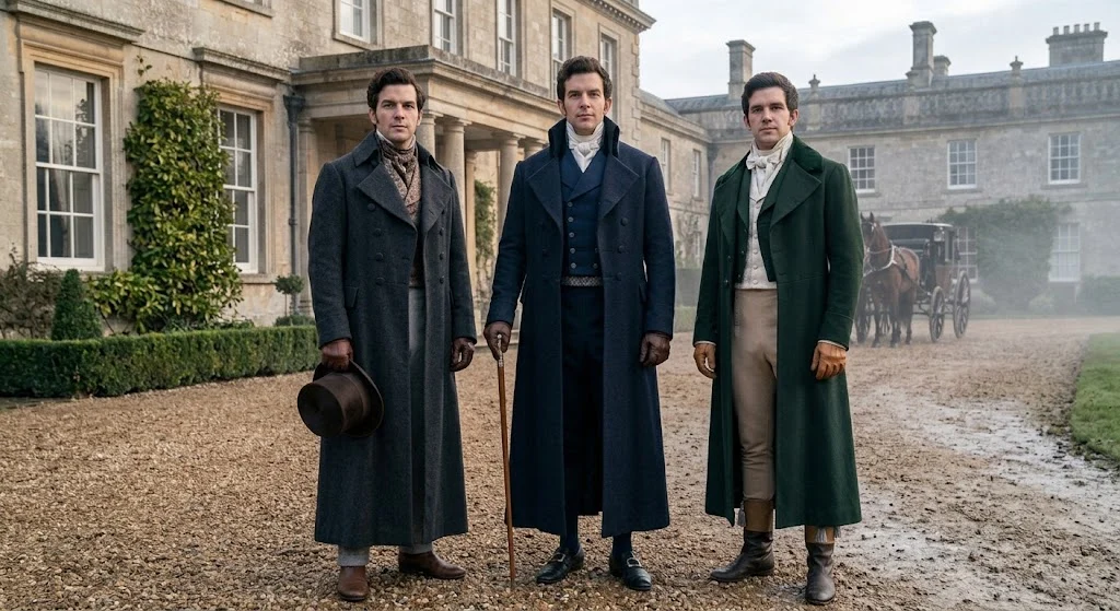 Regency gentleman wearing a long greatcoat