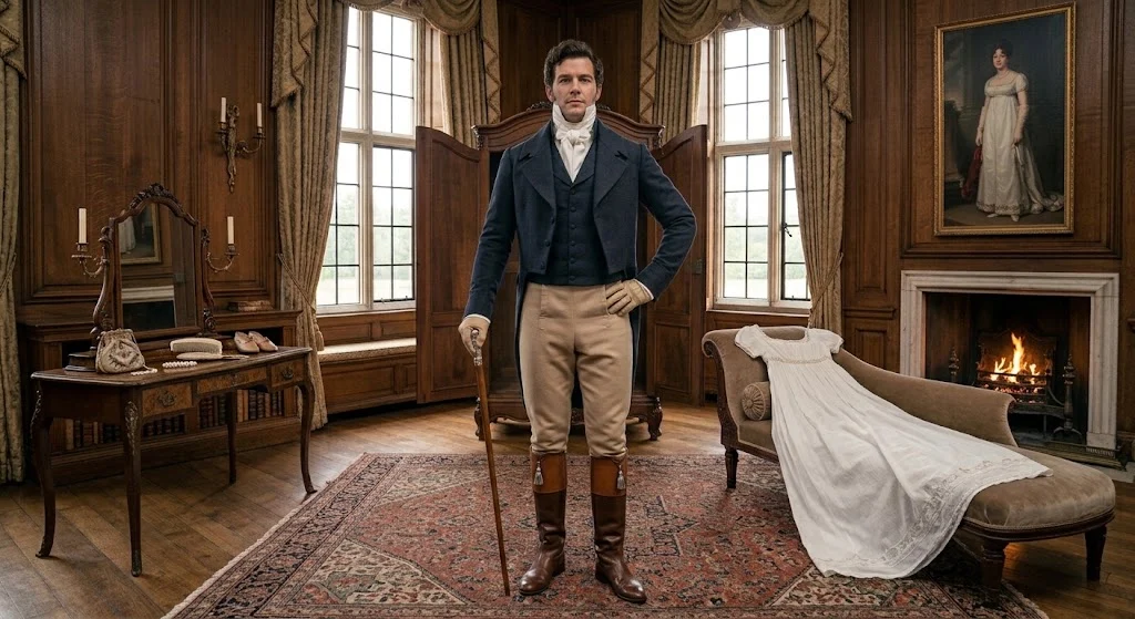 Regency gentleman wearing a high collar shirt and neckcloth