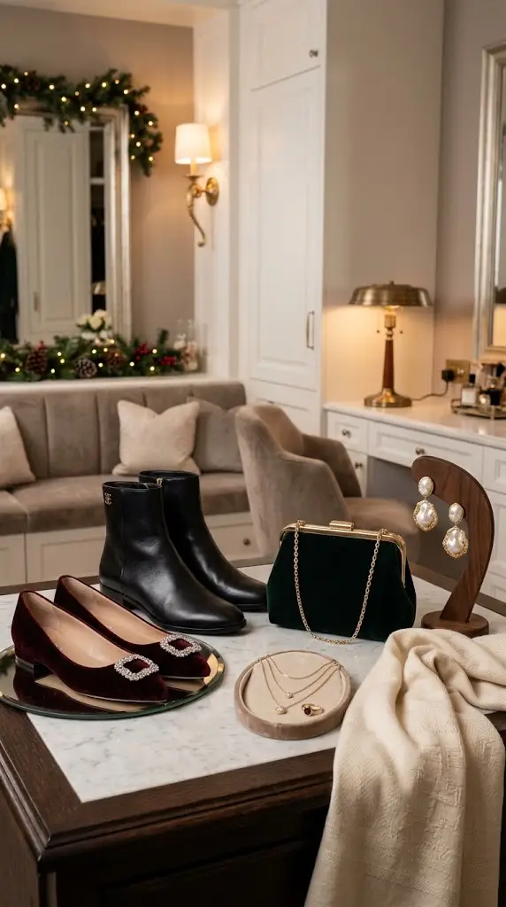 Comfortable shoes and accessories for Christmas dinner