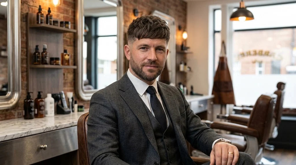 Short fringe crop haircut for men with oval faces