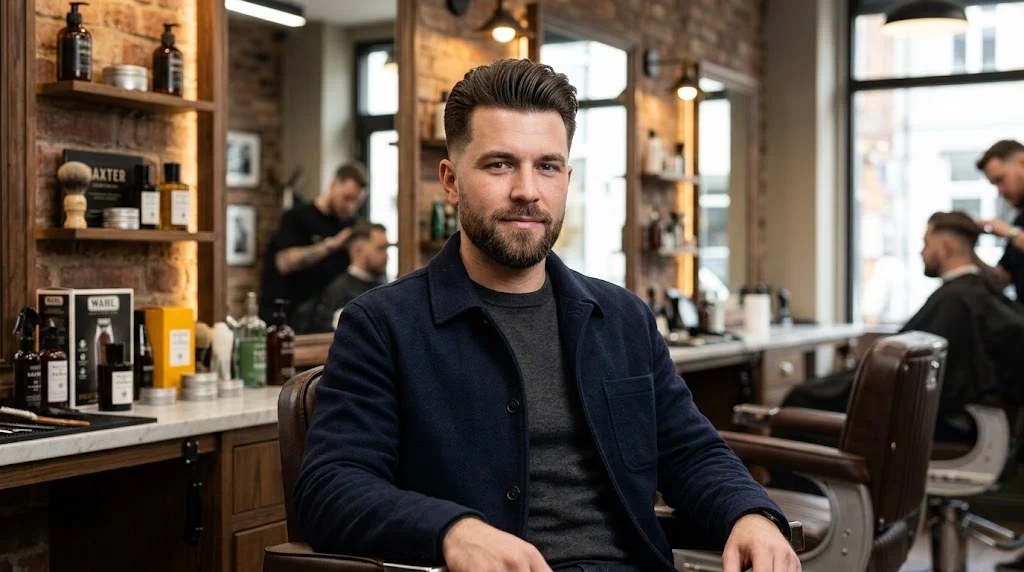Short pompadour haircut for an oval face