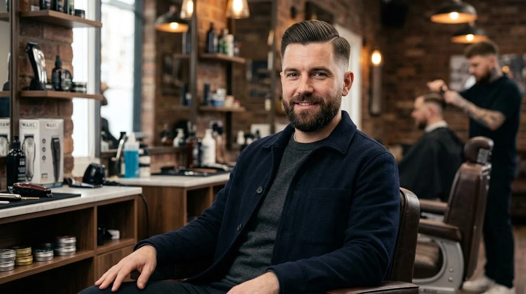 Side part fade haircut for an oval face