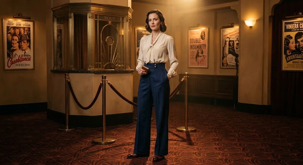 Silk Blouse and High-Waisted Trousers