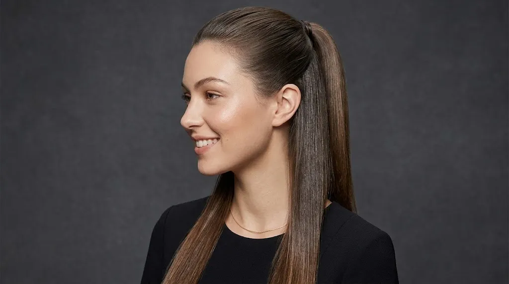 Sleek half up ponytail with straight hair