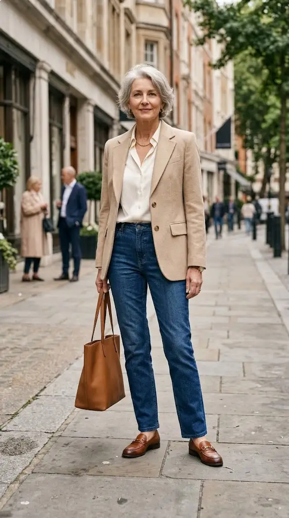 Structured straight-leg jeans outfit for women over 50