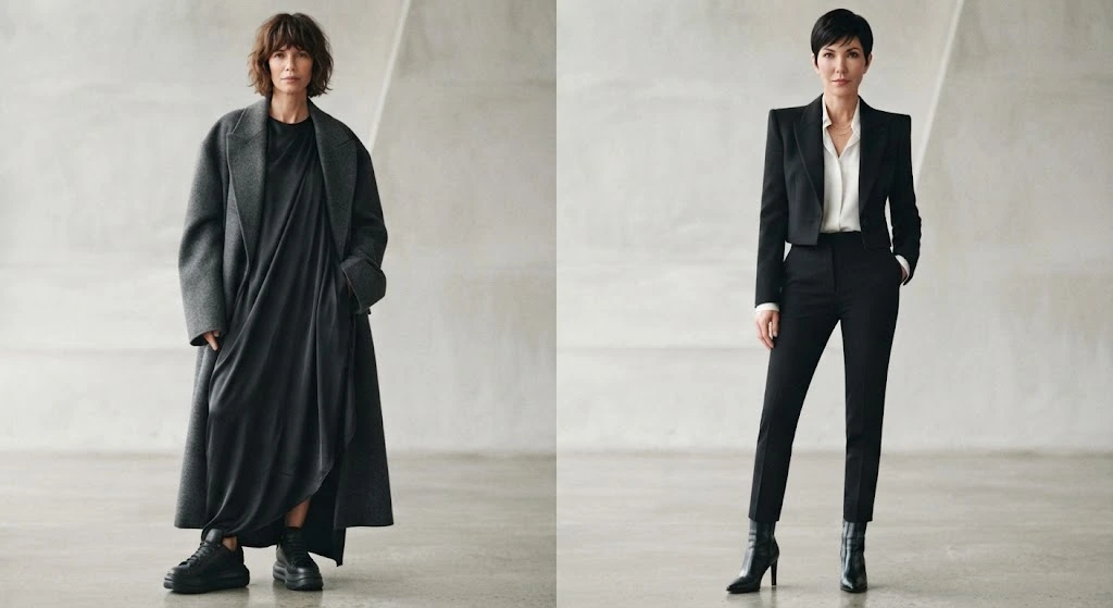 Comparison of oversized clothing and structured flamboyant gamine styling