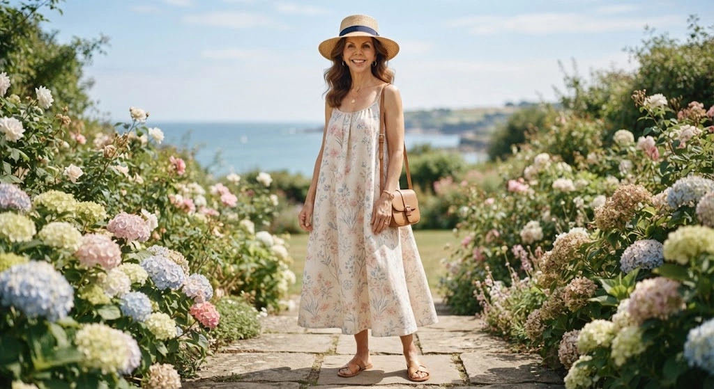 Woman wearing a lightweight casual sundress in summer