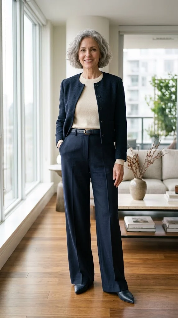 High-rise wide-leg trousers styled with a defined waist